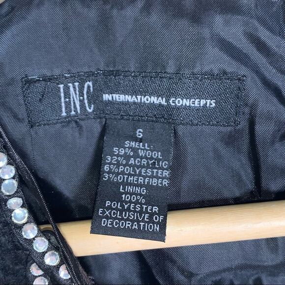 INC Black wool blend sequin sleeveless cocktail sheath dress size 6 - Picture 2 of 4